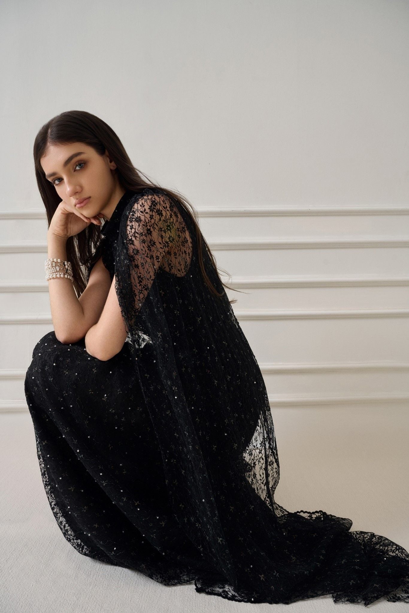 ZUKA LACE EFFECT SCRAF LONG DRESS