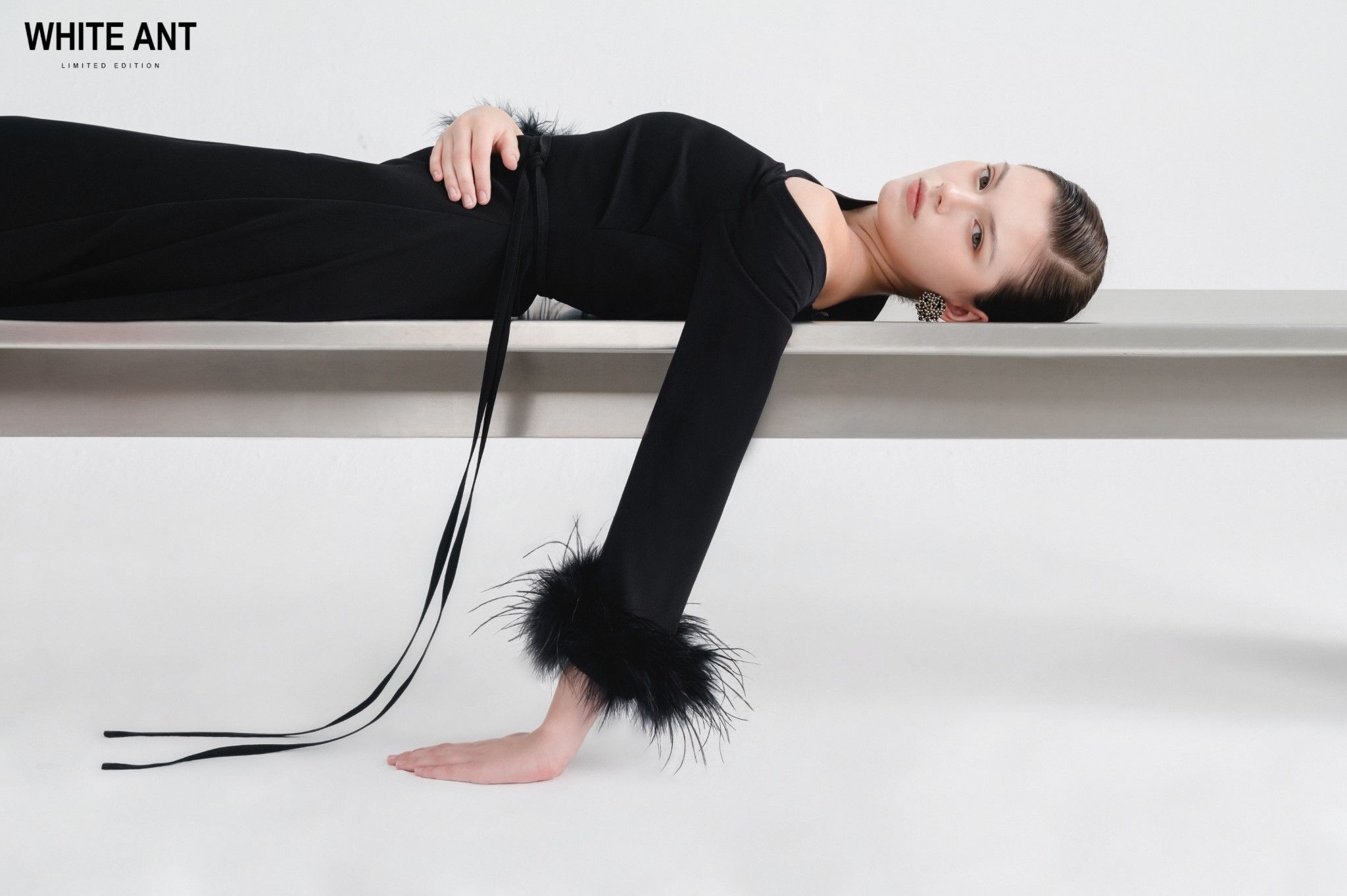 ADELA ONE - SHOULDER FEATHER MIDI DRESS