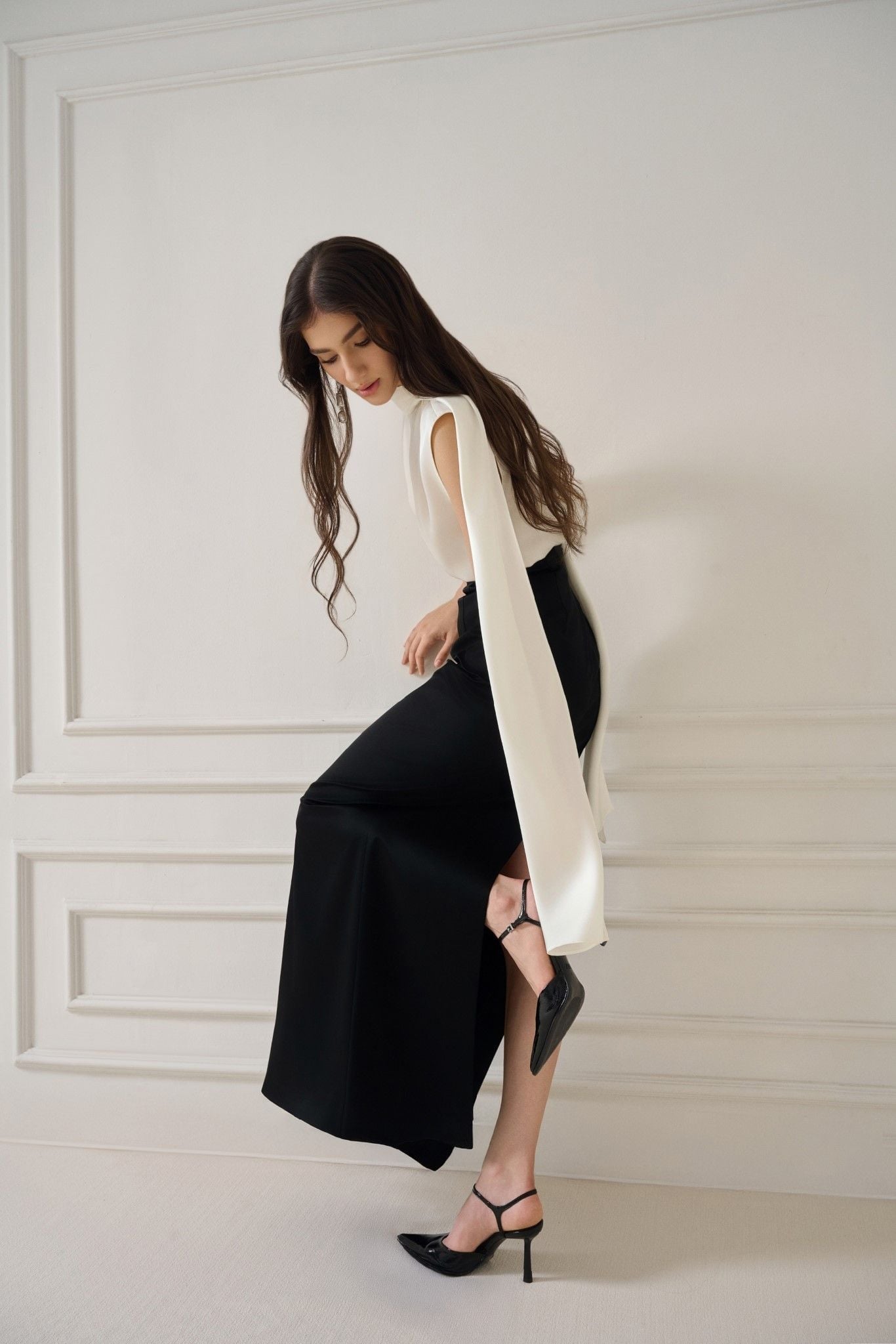 HISM SILK-SATIN LONG SKIRT