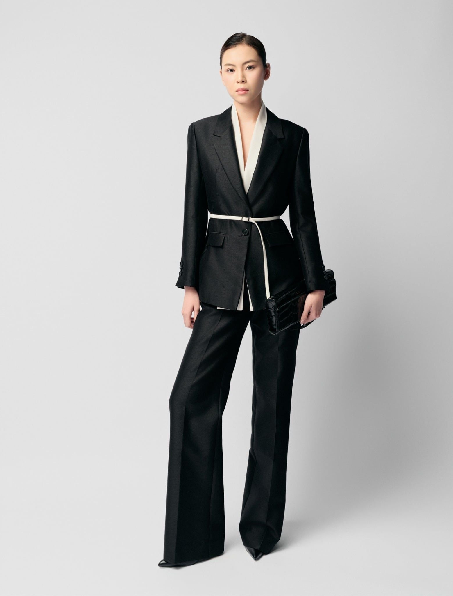 TAILORED WOOL SILK WIDE - LEG PANTS