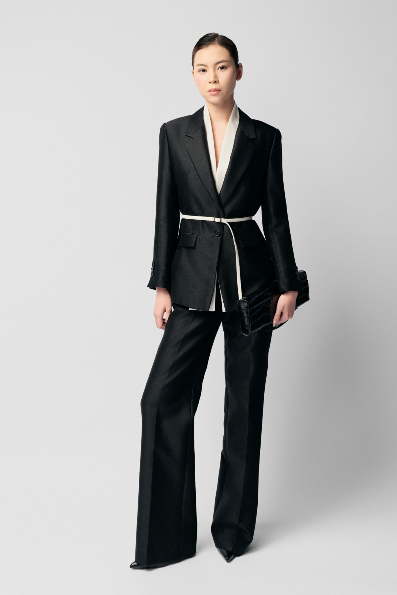 TAILORED WOOL SILK WIDE - LEG PANTS