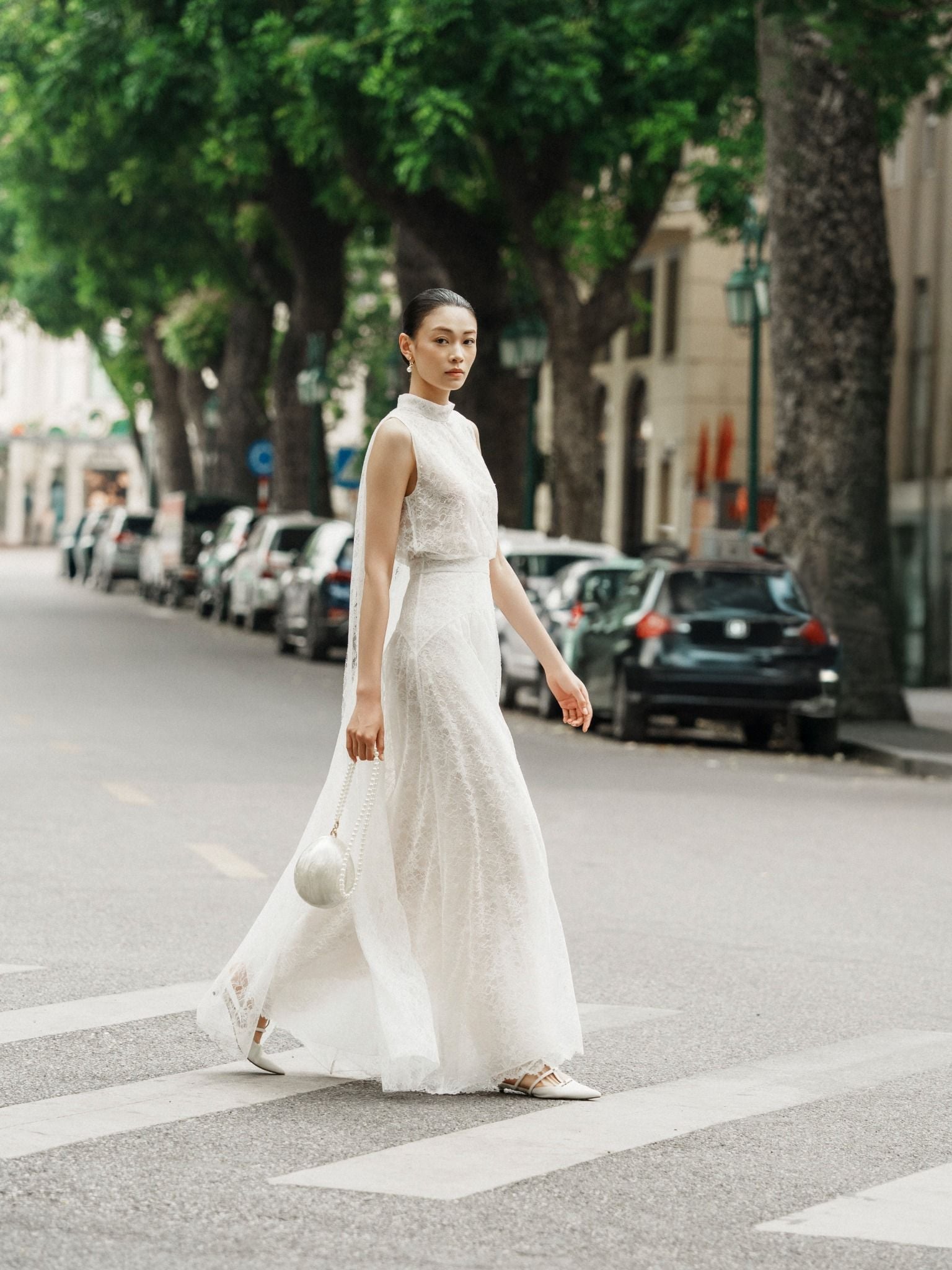 ZUKA LACE EFFECT SCRAF LONG DRESS