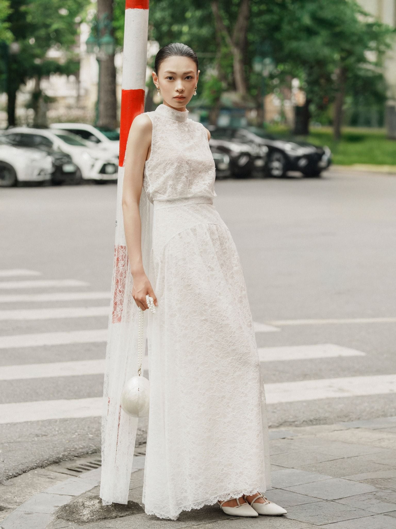 ZUKA LACE EFFECT SCRAF LONG DRESS