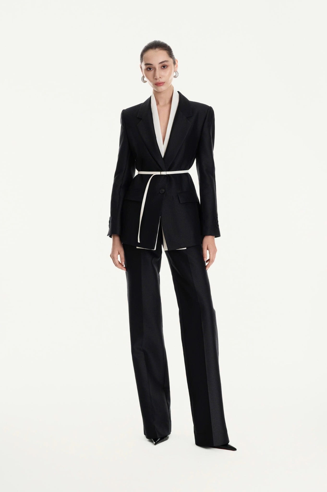  TAILORED WOOL SILK WIDE - LEG PANTS 