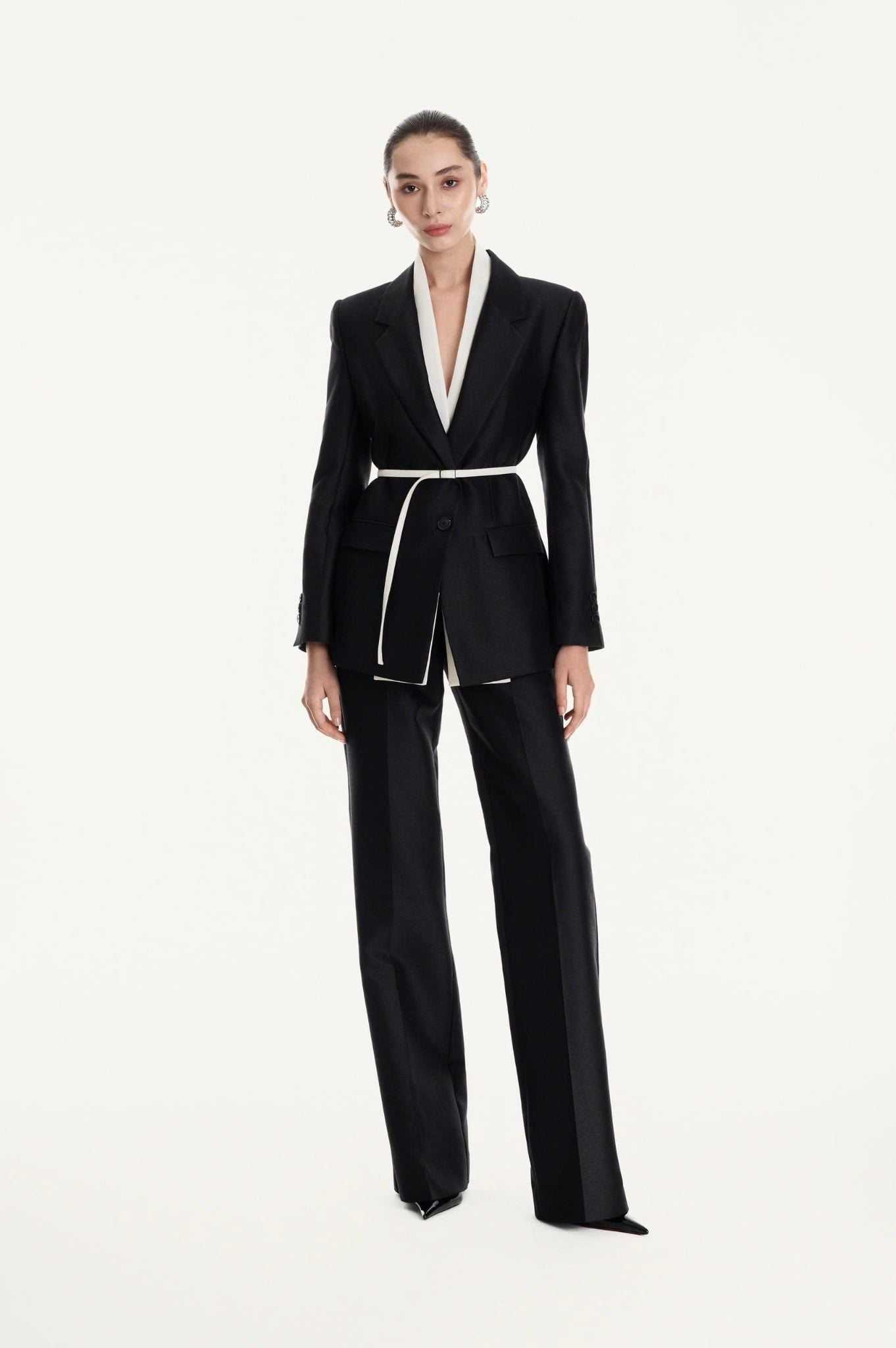 TAILORED WOOL SILK WIDE - LEG PANTS