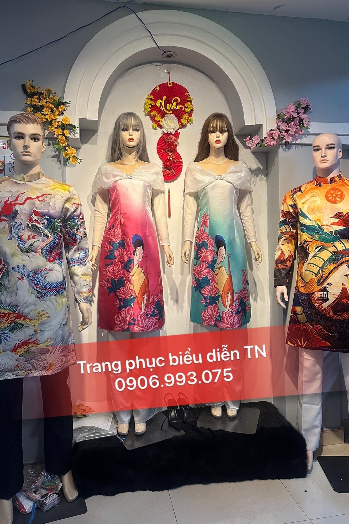 ADT02 - Áo dài cách tân nữ Tết Hồng + Xanh