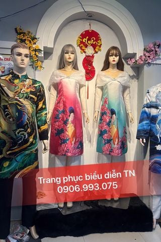  ADT02 - Áo dài cách tân nữ Tết Hồng + Xanh 