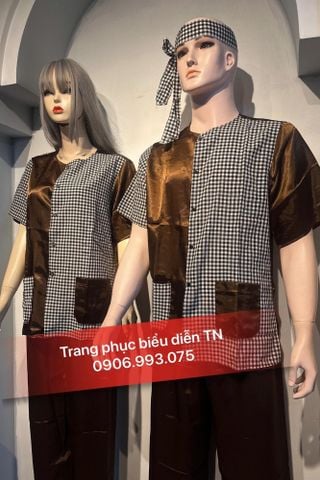  ABB12 Áo bà ba nam nữ phi bóng nâu phối caro 