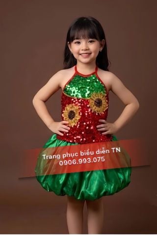  TE49a -  Đồng Dao Yếm Kim Sa Quần Bom Đỏ/Xanh Lá Cho Bé Gái 