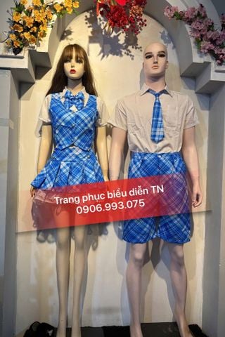  ĐP07 - Váy Caro Xanh Nữ Quần Caro Nam Xanh 