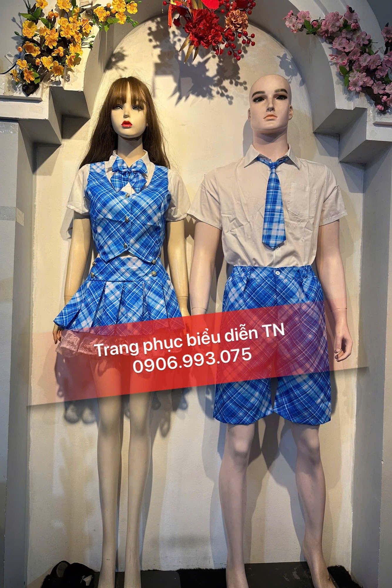 ĐP07 - Váy Caro Xanh Nữ Quần Caro Nam Xanh