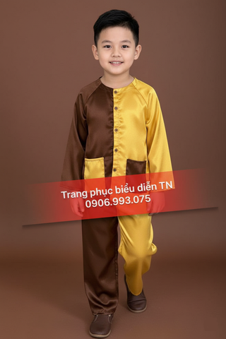  TE31 - Trang Phục Bà Ba/Trung Thu Trẻ Em Nâu Phối Vàng 