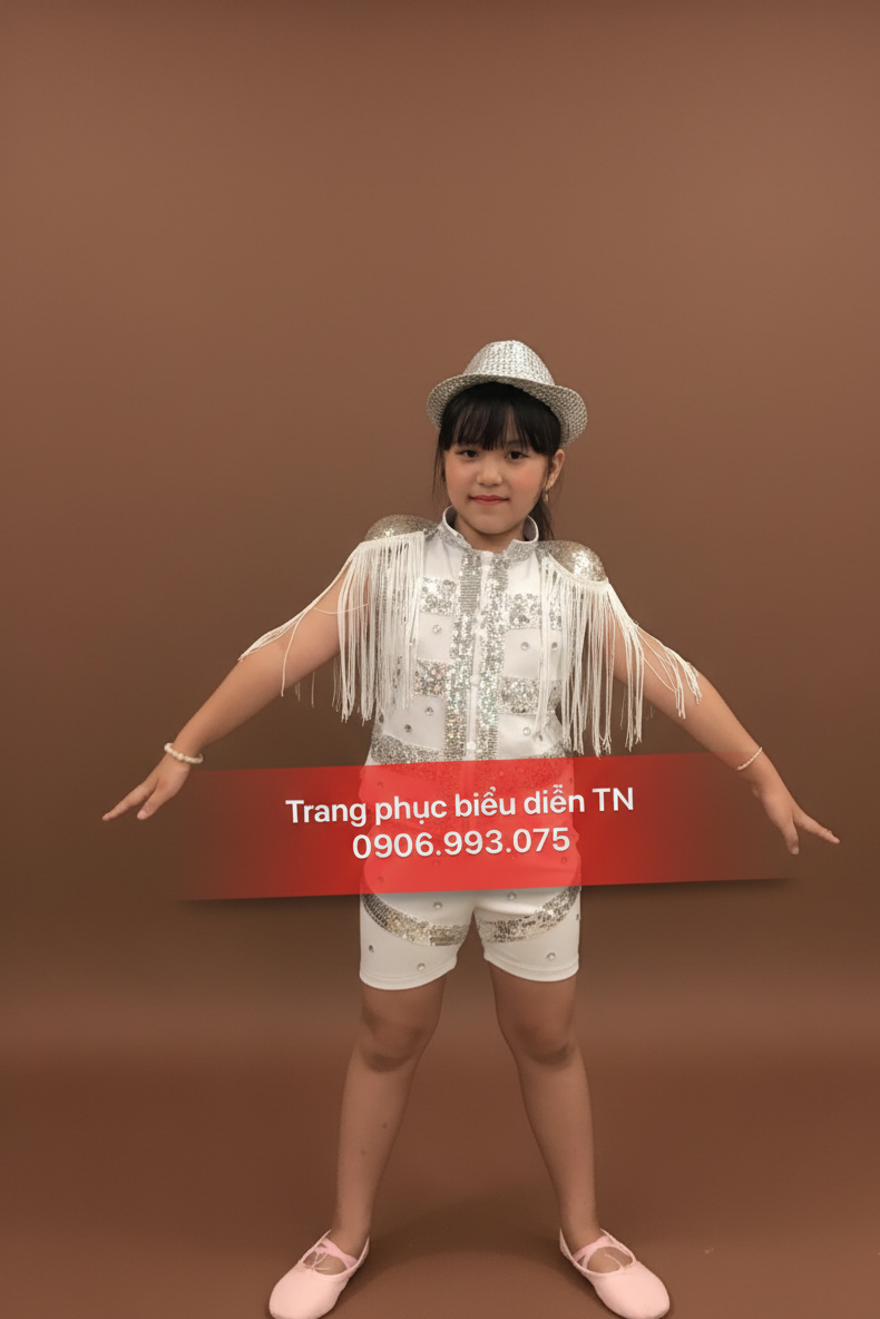 TE24 - Trang Phục Nhảy Kim Sa Trắng