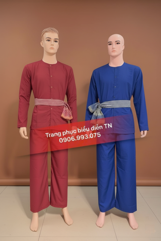  ABB22 - Áo Bà Ba Xanh Coban Phối Nam Nữ 