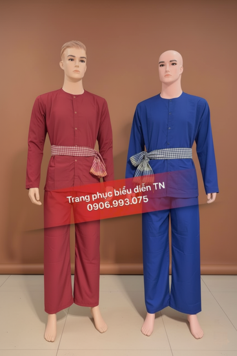 ABB22 - Áo Bà Ba Xanh Coban Phối Nam Nữ