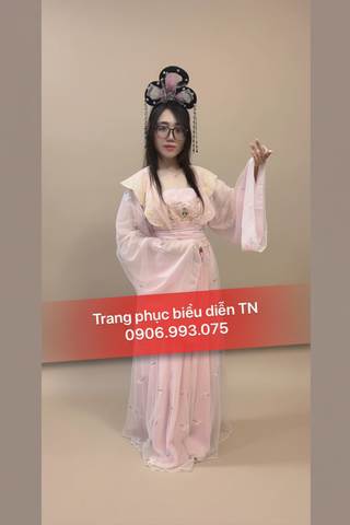  HT127 - Trang Phục Hằng Nga Cổ Trang Trắng Viền Hồng 