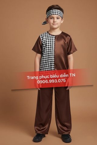  TE26- Trang Phục Bà Ba Trẻ Em  Phối Caro 