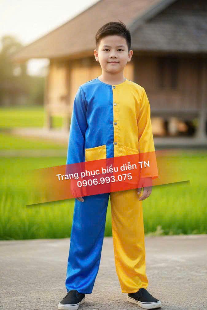 TE32 - Trang Phục Bà Ba/Trung Thu Trẻ Em Xanh Dương Phối Vàng