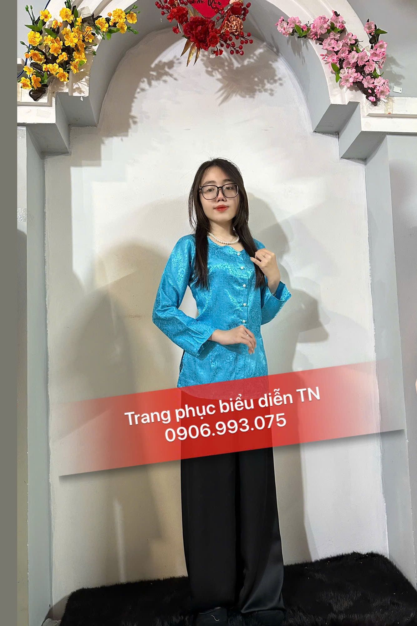 ABB68 - Áo Bà Ba Gấm Nữ Xanh Dương