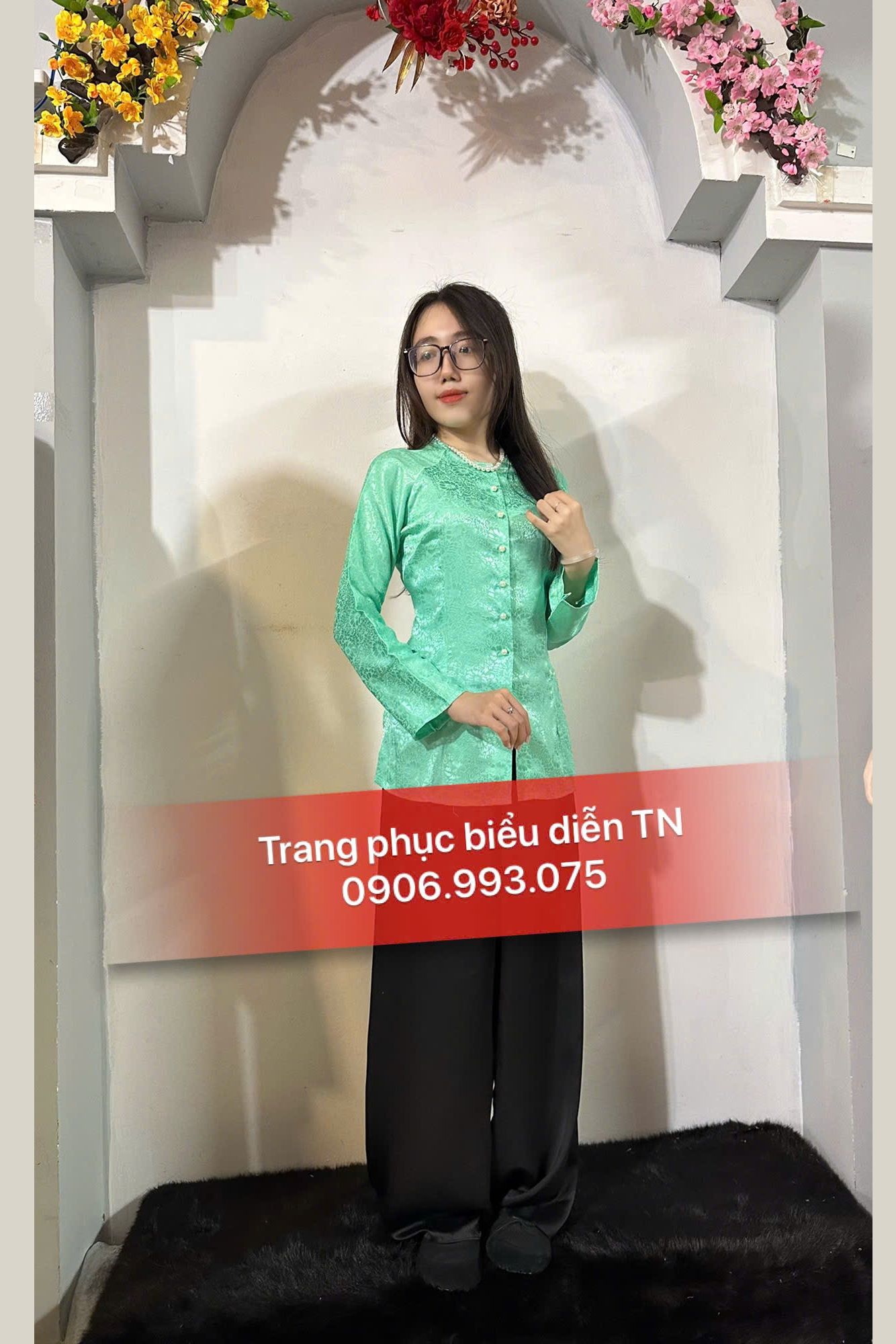 ABB67 - Áo Bà Ba Gấm Nữ Xanh Ngọc