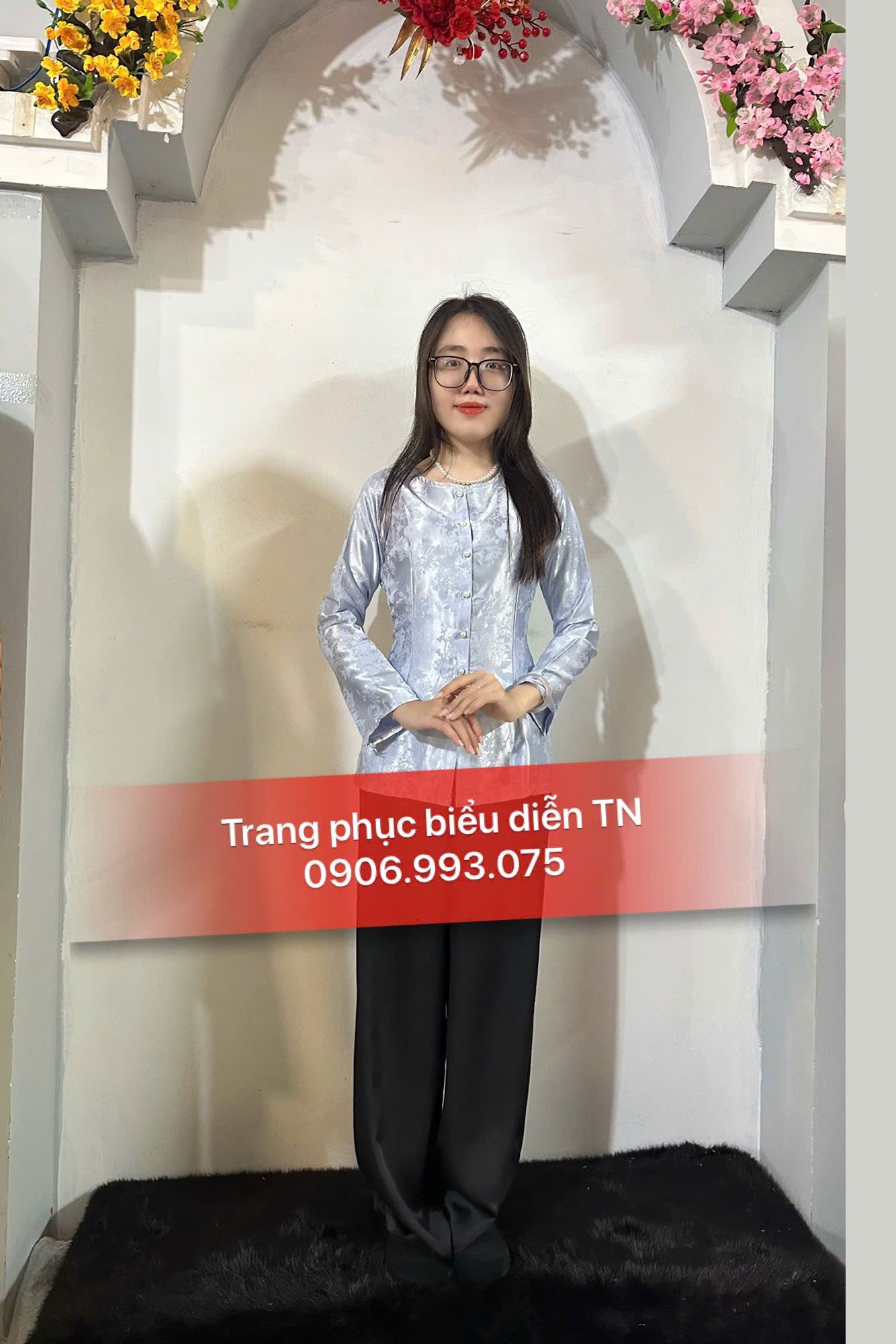 ABB64 - Áo Bà Ba Gấm Nữ Xám Xanh