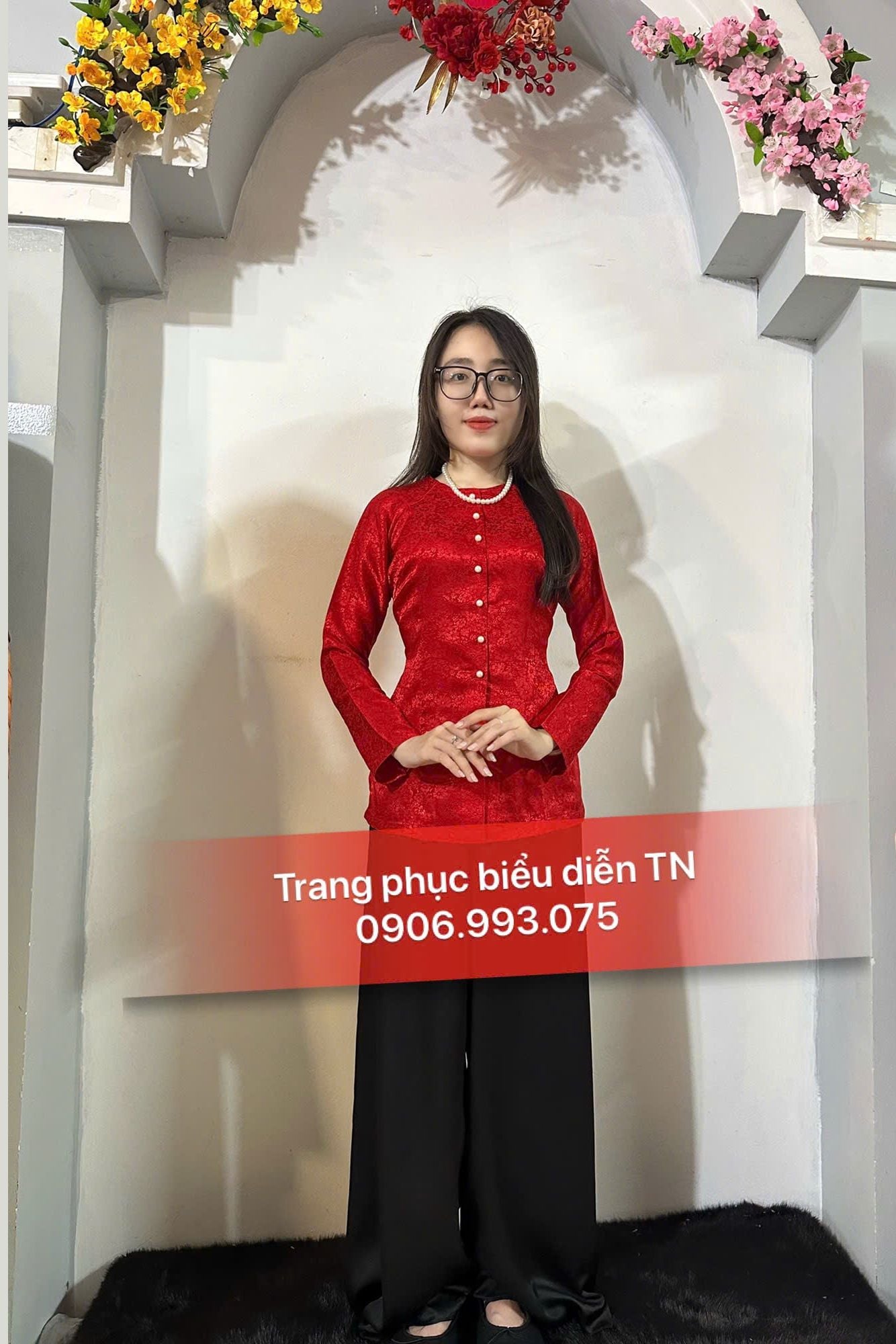 ABB59 - Áo Bà Ba Gấm Nữ Đỏ