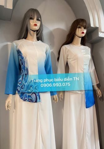  ABB17 - Áo bà ba nam nữ trắng loang xanh dương 