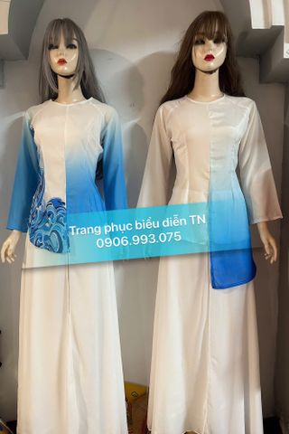  ABB17 - Áo bà ba nam nữ trắng loang xanh dương 