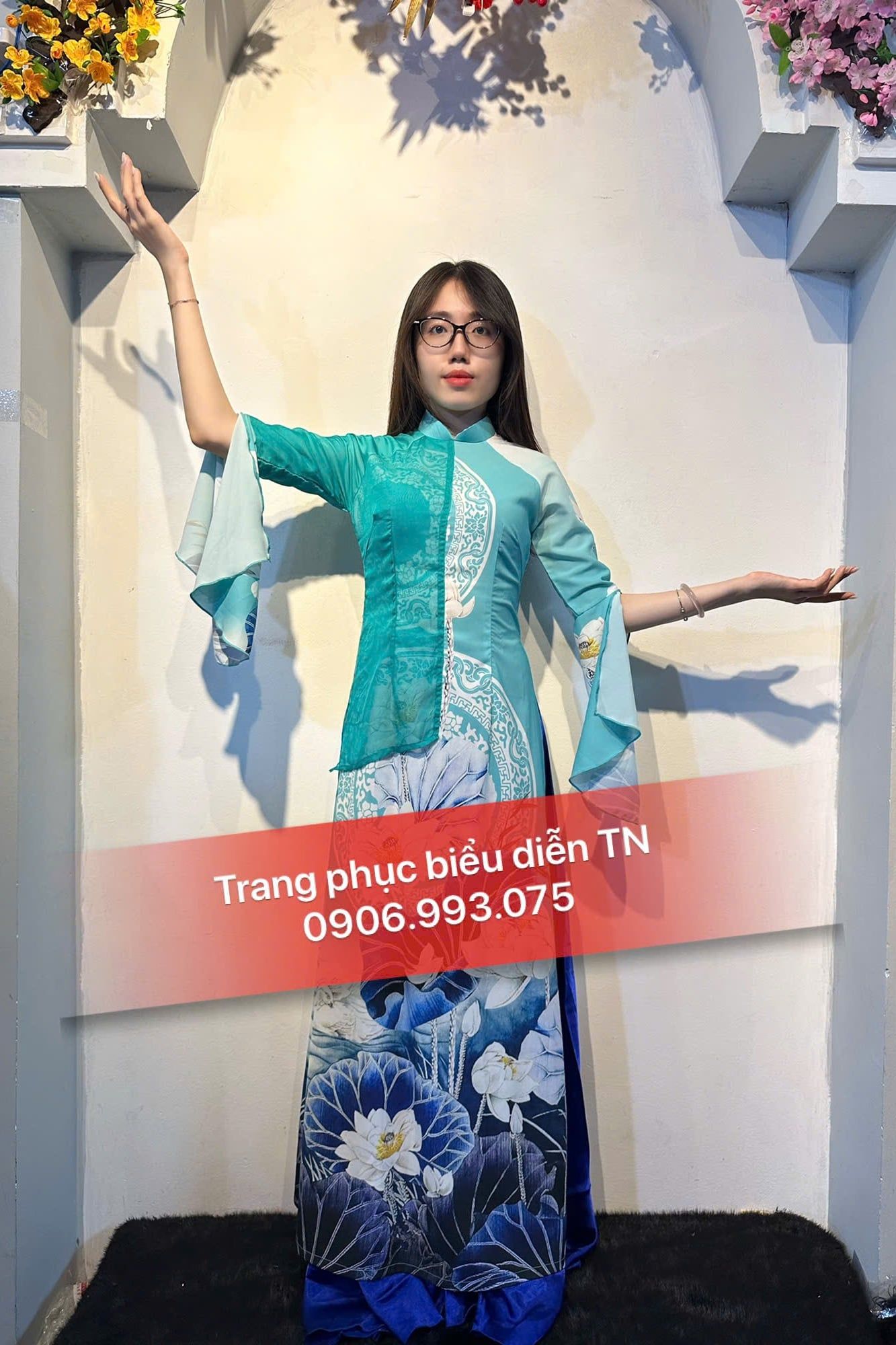 AD19 - Trang phục Áo Dài Sen Xanh Coban