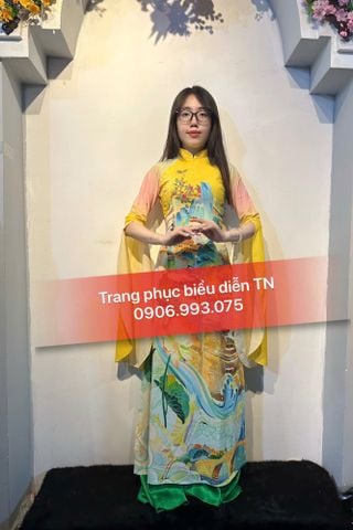  AD15 - Trang phục Áo Dài Vàng Hoa Văn Tay Xẻ 