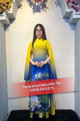  AD14 - Trang phục Áo Dài Nữ Sen Vàng Loang Xanh 
