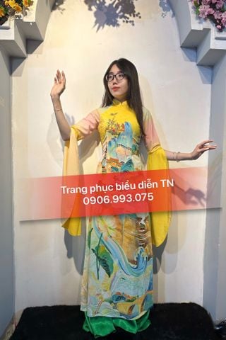  AD15 - Trang phục Áo Dài Vàng Hoa Văn Tay Xẻ 