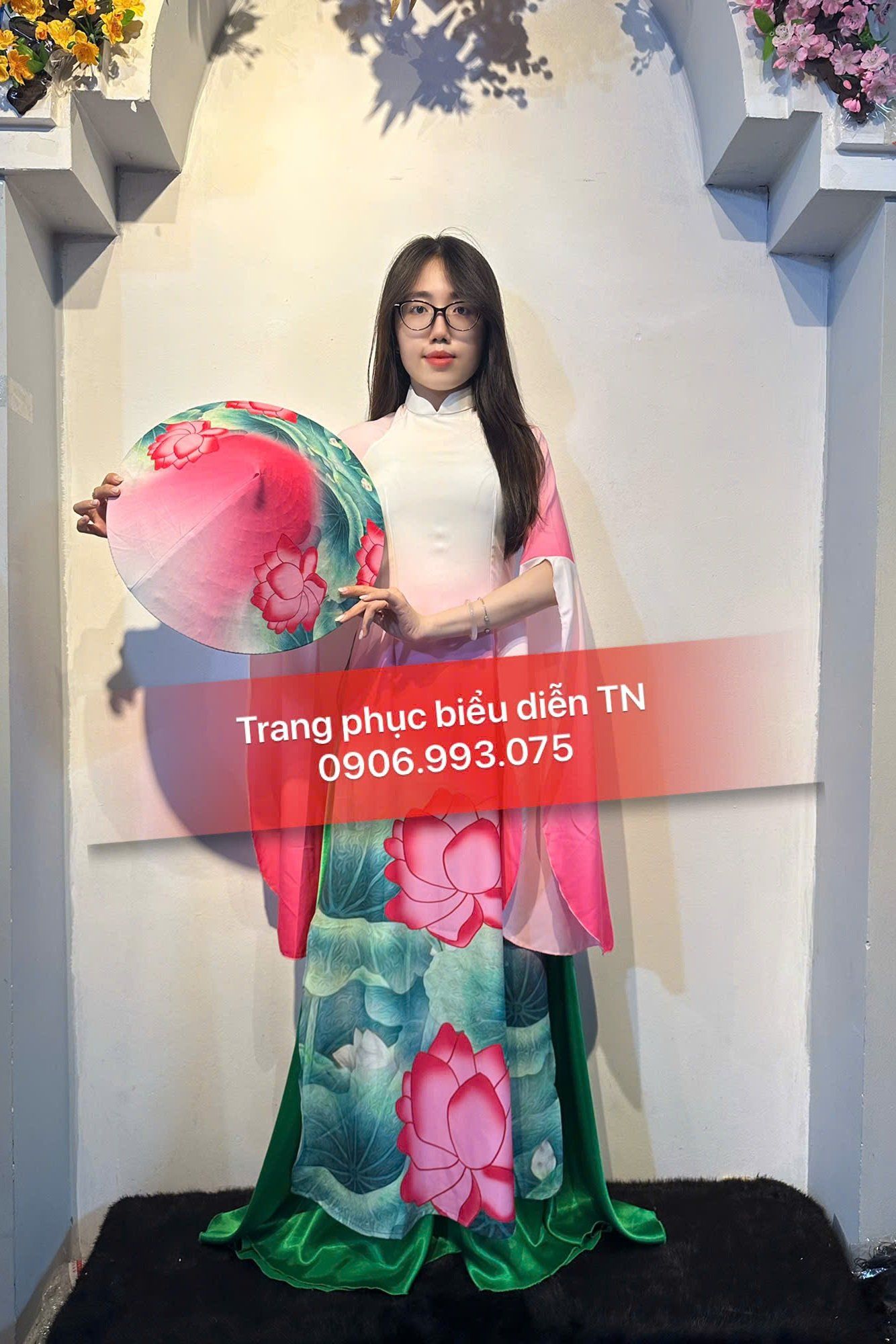 AD13 - Trang Phục Áo Dài Sen Nữ Hồng Loang Tay Xẻ