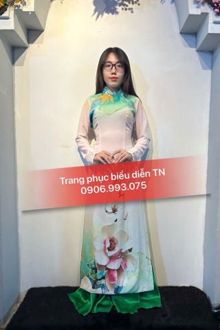  AD17 - Trang phục Áo Dài Nữ Hồng Phấn Loang Xanh Lá 