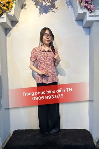  ABB72 - Áo Bà Ba Hồng Cổ Lá Sen Tay Ngắn 