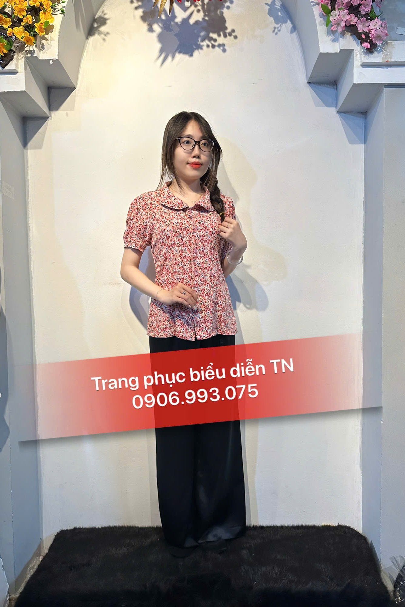 ABB72 - Áo Bà Ba Hồng Cổ Lá Sen Tay Ngắn