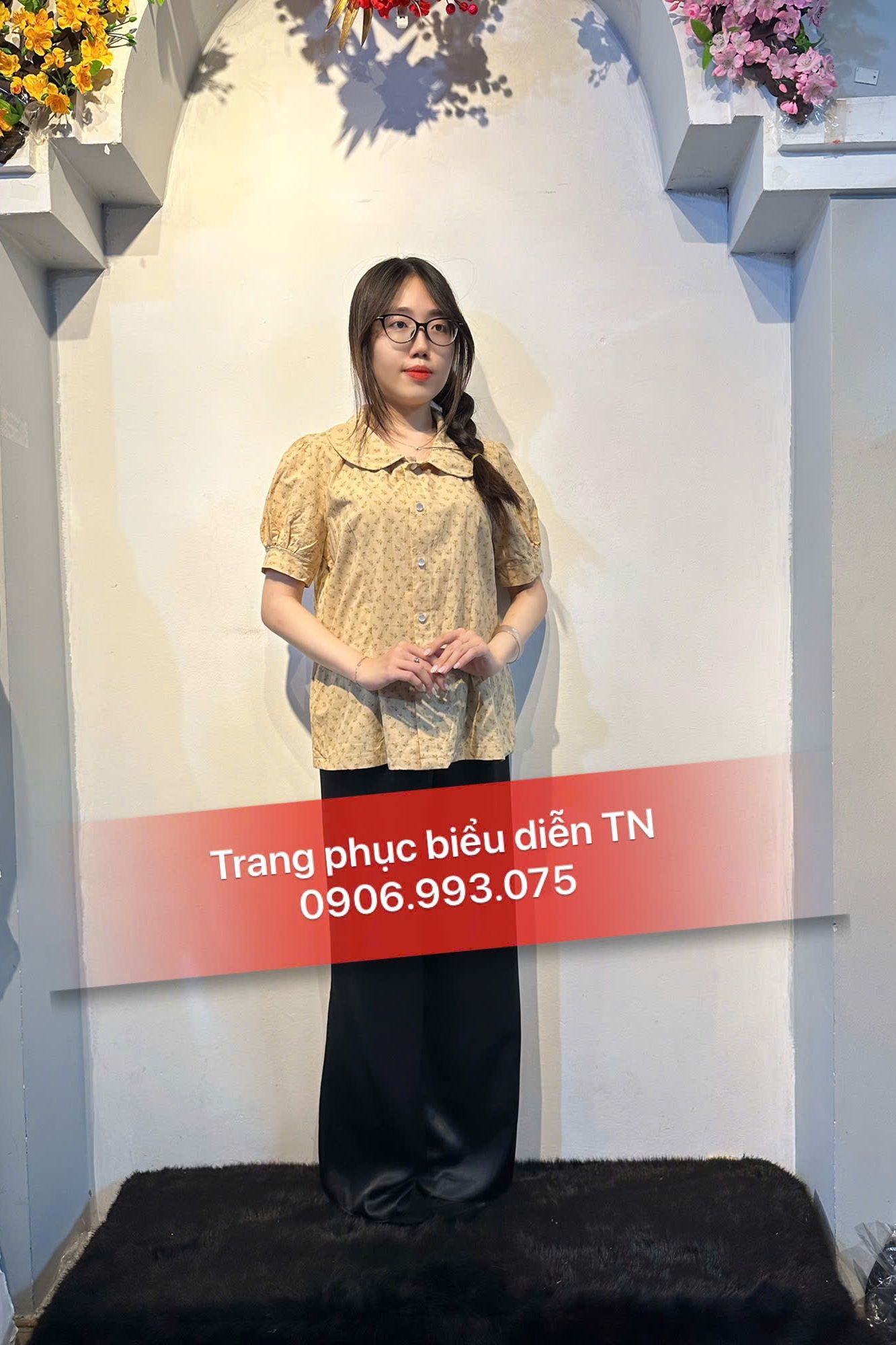 ABB71 - Áo Bà Ba Cổ Lá Sen Kem Tay Ngắn