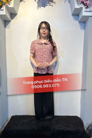  ABB72 - Áo Bà Ba Hồng Cổ Lá Sen Tay Ngắn 