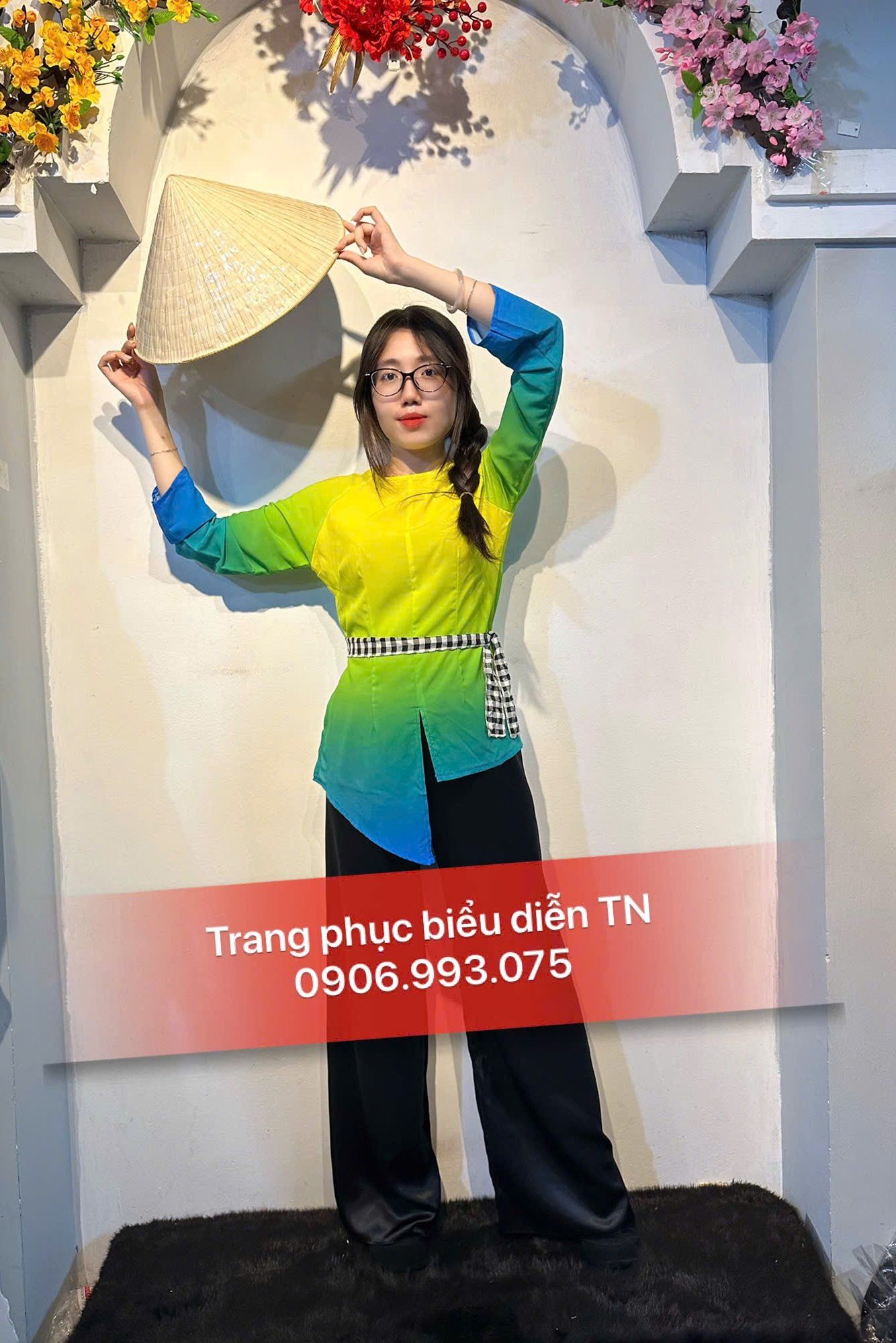 ABB55 - Áo Bà Ba Nữ Tà Vàng Loang Xanh Lá