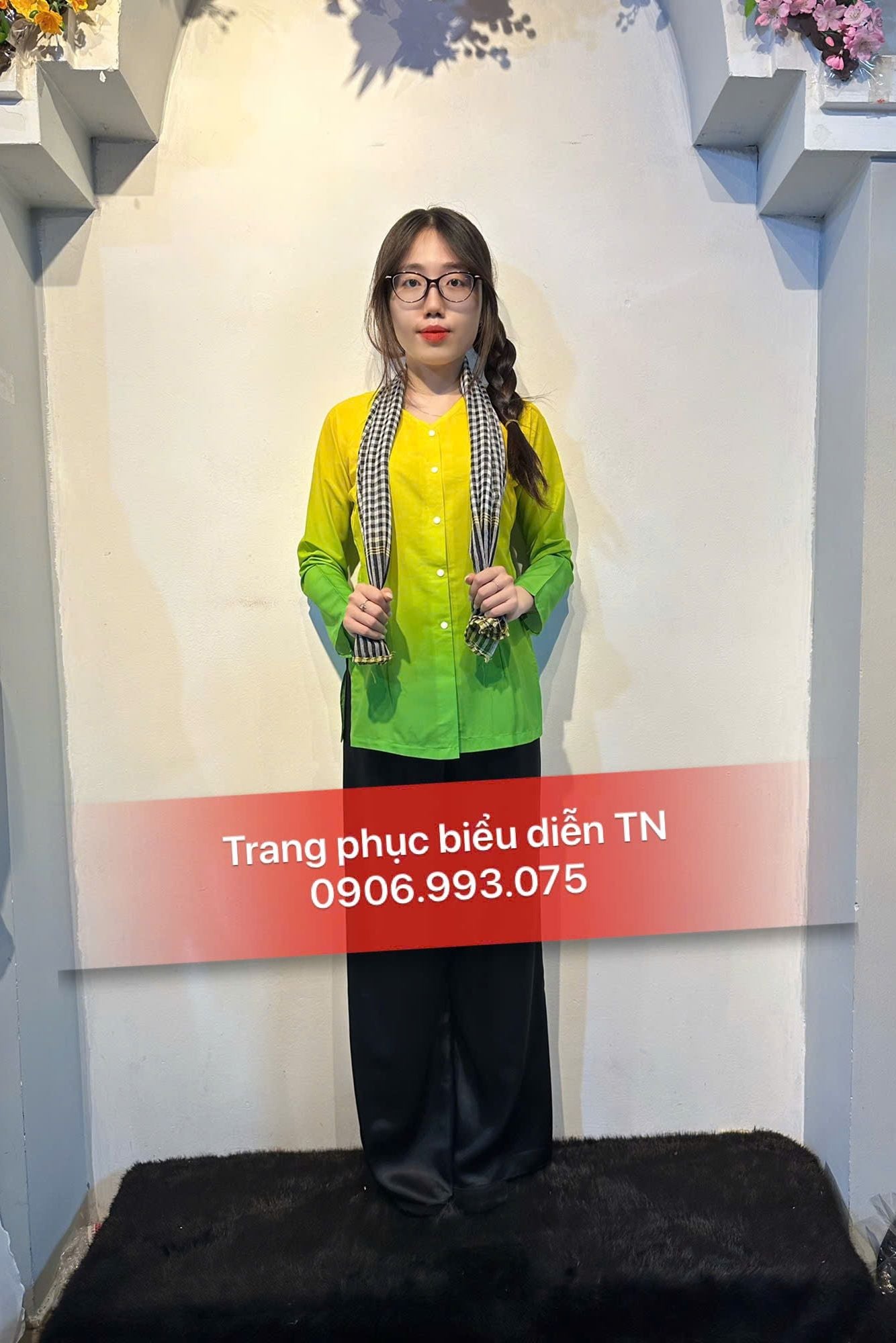 ABB53 - Áo Bà Ba Nữ Vàng Loang Xanh Lá