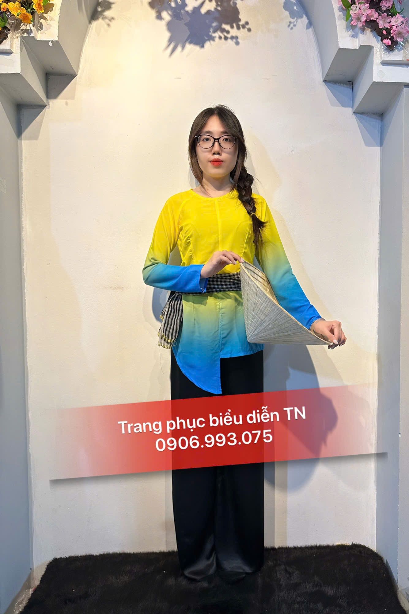 ABB54 - Áo Bà Ba Nữ Tà Vàng Loang Xanh Dương