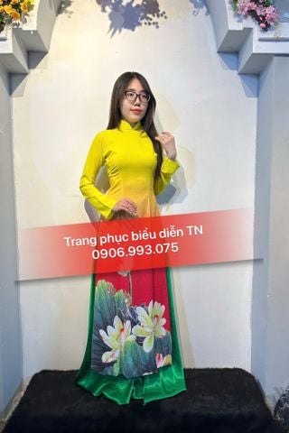  AD23 - Áo Dài Nữ Sen Vàng Loang Hồng 
