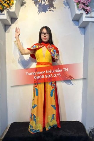  AD24 - Áo Dài Nữ Vàng Rồng Tay Lưới 