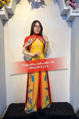  AD24 - Áo Dài Nữ Vàng Rồng Tay Lưới 