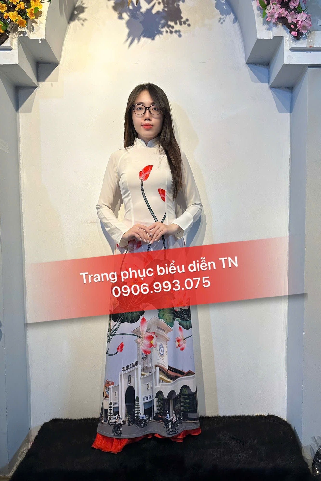 AD26 -  Áo Dài Nữ Trắng Sen Bến Thành