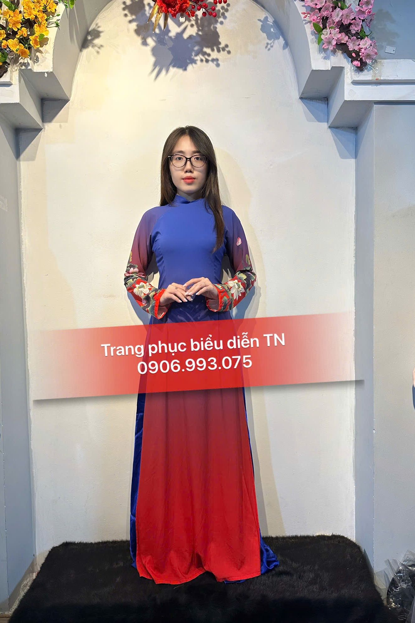 AD27 - Áo Dài Nữ Sen Tay Loang Xanh