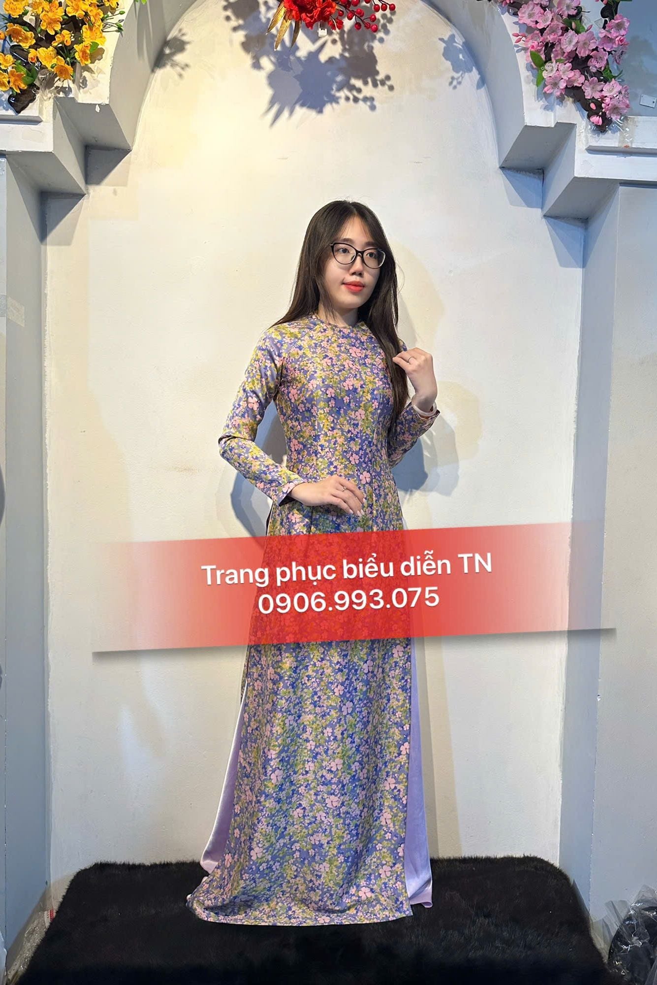 AD46 - Áo Dài Nữ Lẻ Hoa Tím