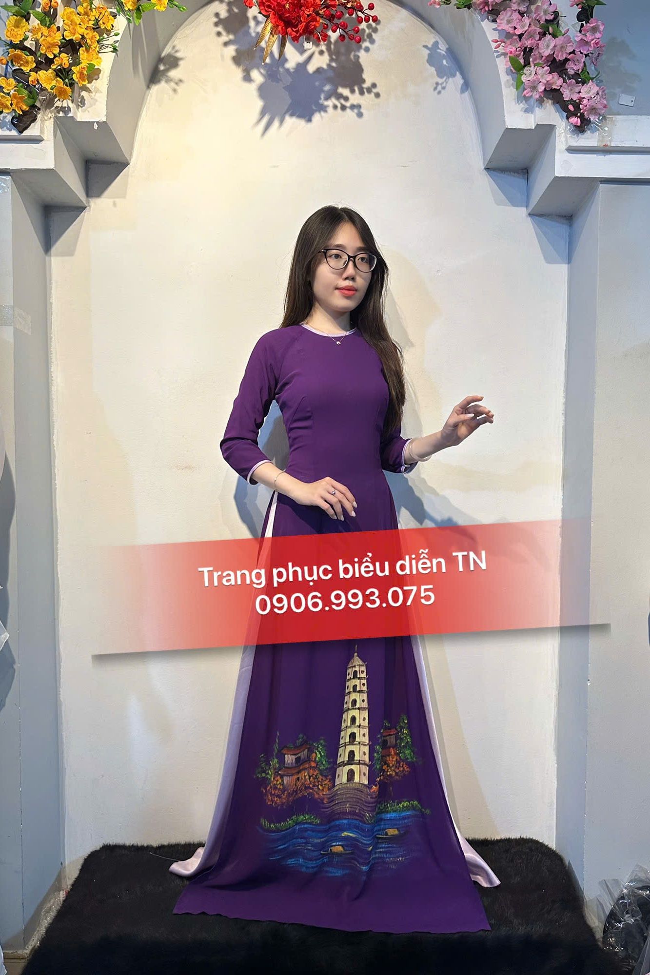AD55 - Áo Dài Tím Huế Nữ Vẽ (Lẻ)