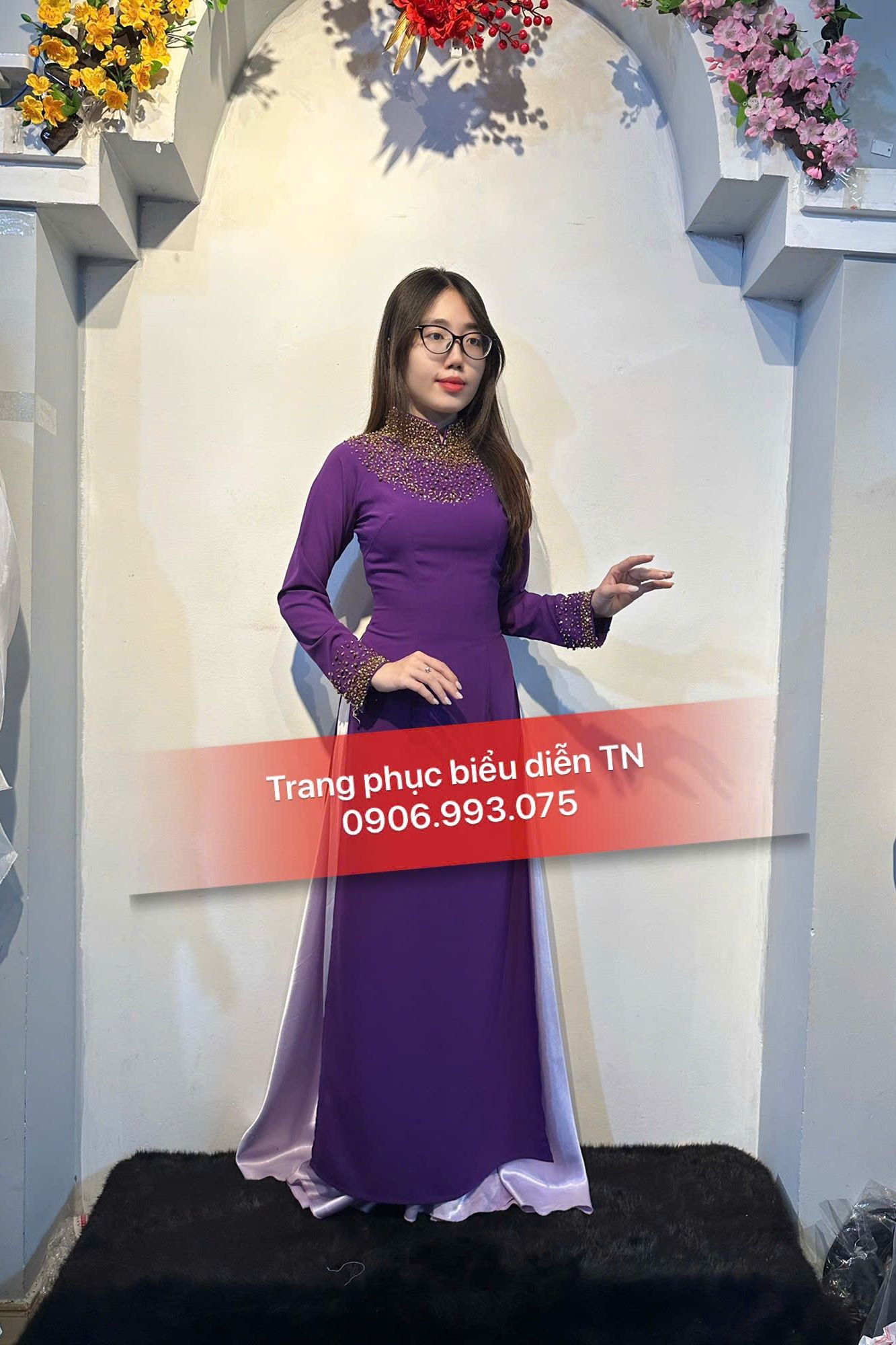 AD54 -  Áo Dài Nữ Tím Huế Kết Hạt (Lẻ)