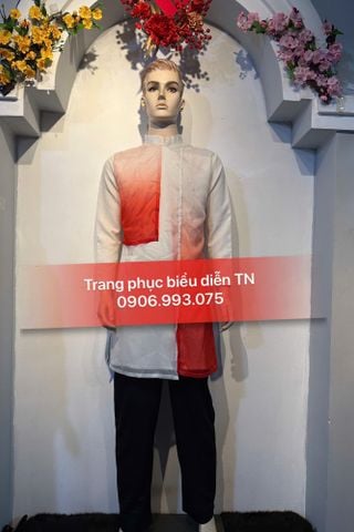  AD63 - Áo Dài Nam Trắng Tà Loang Đỏ 